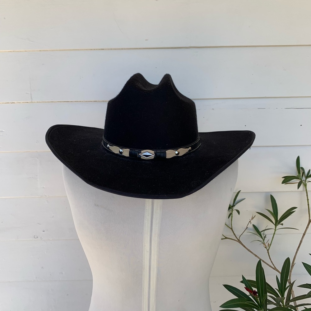 Summit Hats Black Cowboy Hat Western M Felt Leather Embellished VTG Boho wool